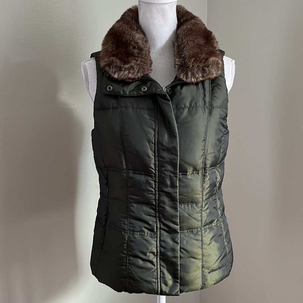 Eddie Bauer Womens Premium Goose Down Puffer Vest with Faux Fur Collar